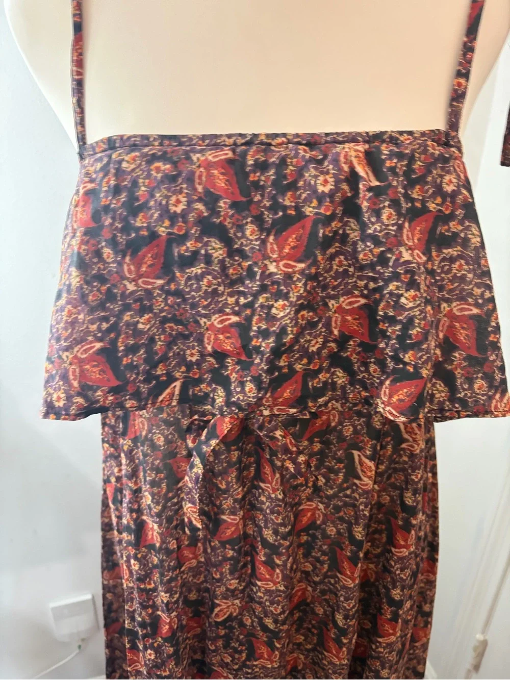 Free People Printed Rust and Brown Boho Tiered Maxi Dress